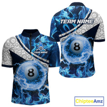Load image into Gallery viewer, Personalized Blue Flaming Thunder 8 Ball Pool Billiard Shirts For Men Billiard Attire Gifts NYN2802