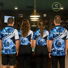 Load image into Gallery viewer, Personalized Blue Flaming Thunder 8 Ball Pool Billiard Shirts For Men Billiard Attire Gifts NYN2802