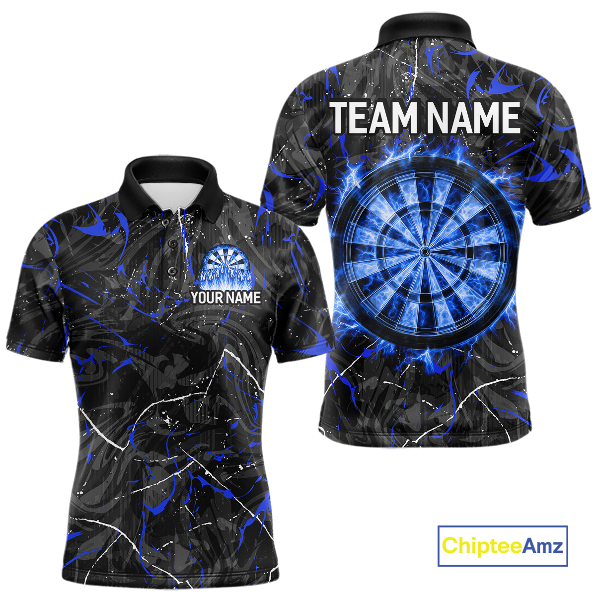 Custom Grey Blue Flaming Dartboard Darts Men Polo & 1/4-Zip Shirts Dart Team Jerseys NYN2806