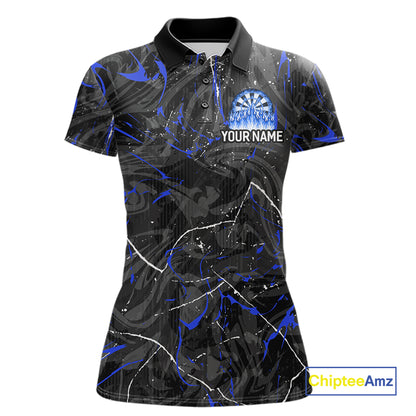 Custom Grey Blue Flaming Dartboard Darts Women Polo & 1/4-Zip Shirts Dart Team Jerseys NYN2806