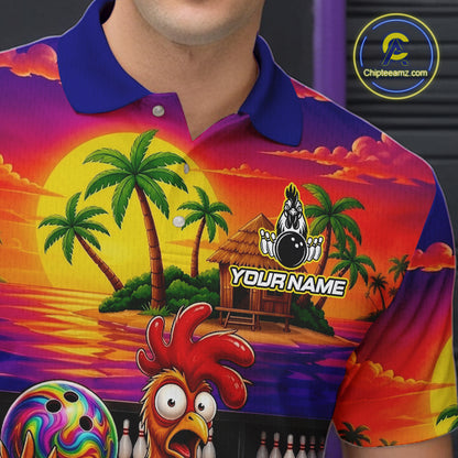Funny Colorful Rooster Bowling Jerseys For Men Custom Summer Bowling Shirt Team Attire NYN3183