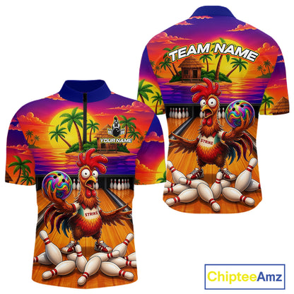 Funny Colorful Rooster Bowling Jerseys For Men Custom Summer Bowling Shirt Team Attire NYN3183