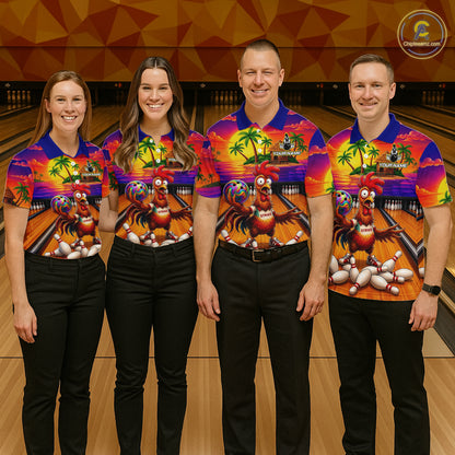 Funny Colorful Rooster Bowling Jerseys For Men Custom Summer Bowling Shirt Team Attire NYN3183