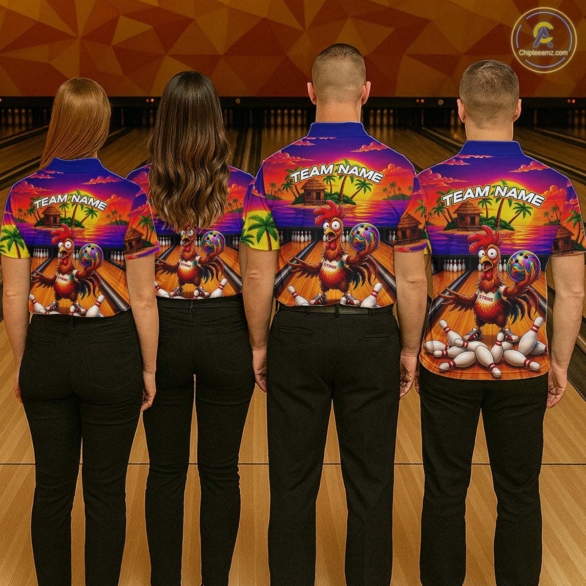 Funny Colorful Rooster Bowling Jerseys For Men Custom Summer Bowling Shirt Team Attire NYN3183