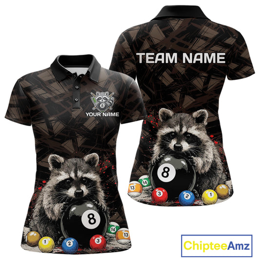 Billiard 8 ball raccoon funny pool shirt for women custom brown brush team attire
