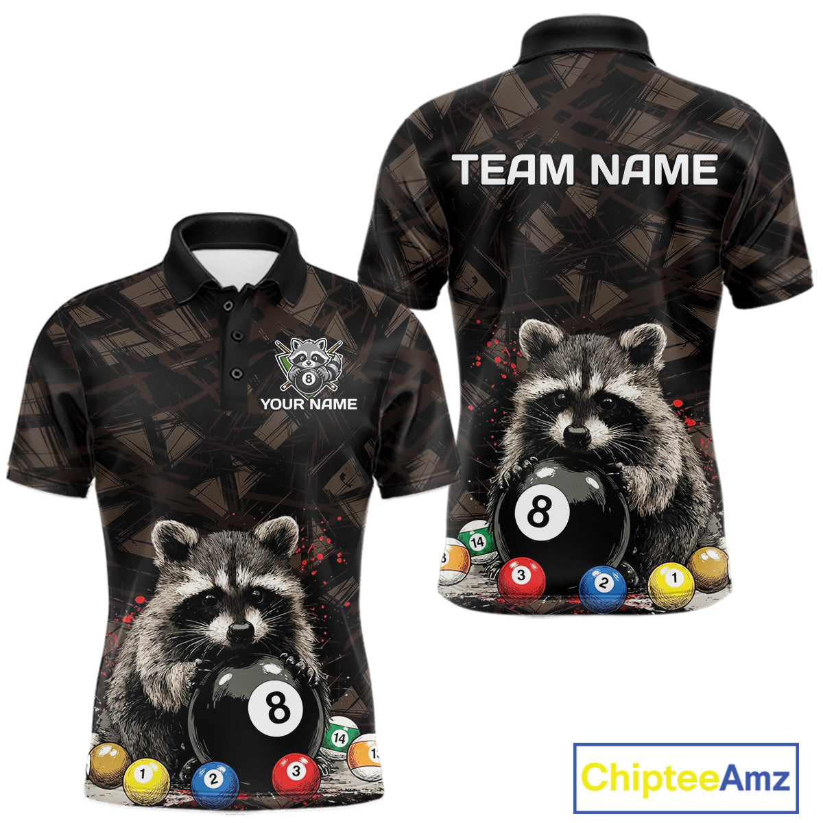 Billiard 8 ball raccoon funny pool shirt for men custom brown brush team attire