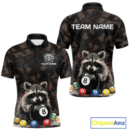 Billiard 8 ball raccoon funny pool shirt for men custom brown brush team attire