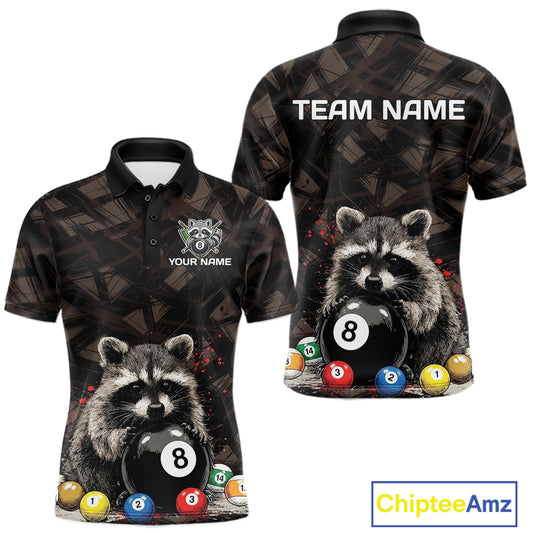 Billiard 8 ball raccoon funny pool shirt for men custom brown brush team attire