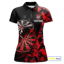 Load image into Gallery viewer, Personalized Camouflage Cracked Black And Red Dartboard Women Polo &amp; 1/4-Zip Shirts Dart Team Jerseys NYN2809