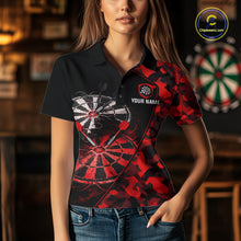 Load image into Gallery viewer, Personalized Camouflage Cracked Black And Red Dartboard Women Polo &amp; 1/4-Zip Shirts Dart Team Jerseys NYN2809