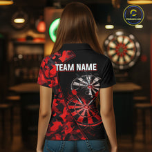 Load image into Gallery viewer, Personalized Camouflage Cracked Black And Red Dartboard Women Polo &amp; 1/4-Zip Shirts Dart Team Jerseys NYN2809