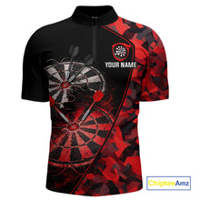 Load image into Gallery viewer, Personalized Camouflage Cracked Black And Red Dartboard Men Polo &amp; 1/4-Zip Shirts Dart Team Jerseys NYN2809