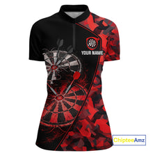 Load image into Gallery viewer, Personalized Camouflage Cracked Black And Red Dartboard Women Polo &amp; 1/4-Zip Shirts Dart Team Jerseys NYN2809