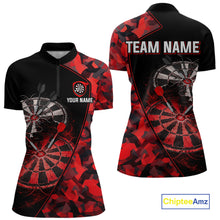 Load image into Gallery viewer, Personalized Camouflage Cracked Black And Red Dartboard Women Polo &amp; 1/4-Zip Shirts Dart Team Jerseys NYN2809