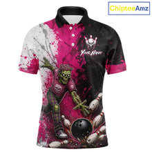 Load image into Gallery viewer, Grunge Black, White And Pink Zombie Men Bowling Shirts Personalized Skull Bowling Team Outfits NYN3188