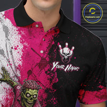Load image into Gallery viewer, Grunge Black, White And Pink Zombie Men Bowling Shirts Personalized Skull Bowling Team Outfits NYN3188