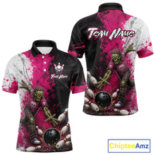 Load image into Gallery viewer, Grunge Black, White And Pink Zombie Men Bowling Shirts Personalized Skull Bowling Team Outfits NYN3188