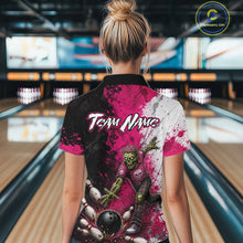 Load image into Gallery viewer, Grunge Black, White And Pink Zombie Women Bowling Shirts Personalized Skull Bowling Team Outfits NYN3188