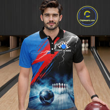 Load image into Gallery viewer, Thunder Lightning Bowling Polo 1/4-Zip Shirts For Men Custom Blue Smokes Team Bowling Jerseys NYN3453