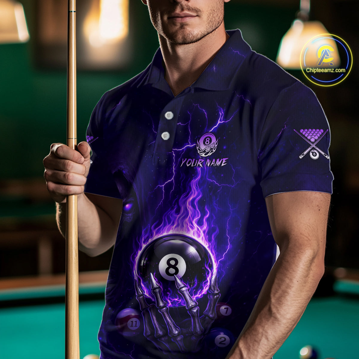 Fire Flame Purple 8 Ball Pool Billiard Team Shirt For Men Custom Grim Reaper Billiard Jerseys NYN2438