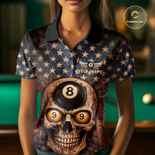 Load image into Gallery viewer, Retro American Flag Skull Pool 8 Ball &amp; 9 Ball Women Billiard Shirt Personalized Balls Billiard Shirts NYN2654