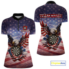 Load image into Gallery viewer, American Flag Eagle Dartboard &amp; Arrow Women Darts Quarter-Zip Shirt Custom Patriotic Dart Team Shirt NYN2659
