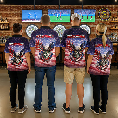 American Flag Eagle Dartboard & Arrow Men Darts Polo Shirt Custom Patriotic Dart Team Shirt NYN2659