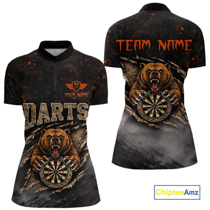 Personalized Funny Bear Grunge Camouflage Darts Polo & 1/4-Zip Shirts For Women Dart Team Jerseys NYN2814