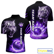 Load image into Gallery viewer, Purple Flames Tiger Custom Men Bowling Polo &amp; Quarter-Zip Shirts Flame Bowling Team Jerseys NYN3012