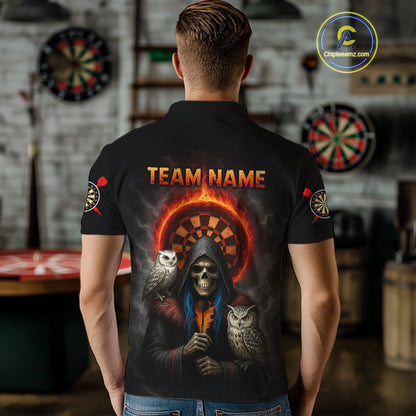 Custom Smoke Grim Reaper Flames Dartboard Dart Men Polo Shirt Outfits Dart Jerseys NYN1616