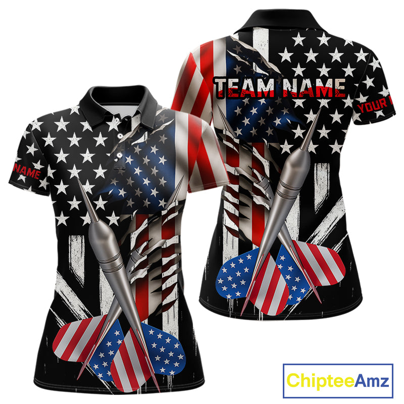 Custom USA Flag Dart Arrow Dart Women Polo Shirt Grunge Patriotic Dart Team Jerseys NYN1627