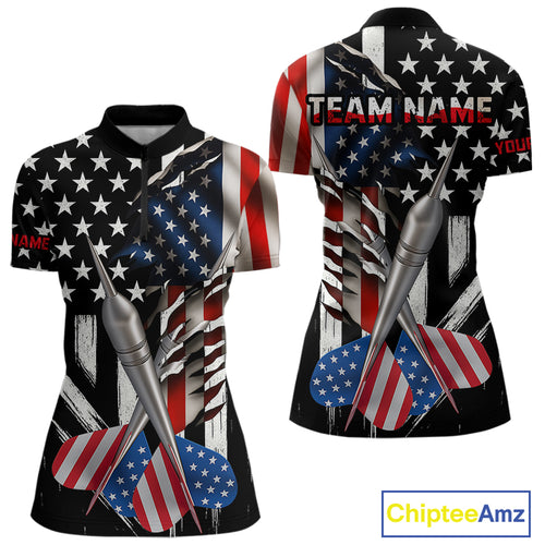 Custom USA Flag Dart Arrow Dart Women Quarter-Zip Shirt Grunge Patriotic Dart Team Jerseys NYN1627