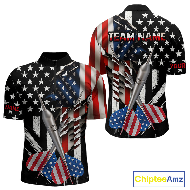 Custom USA Flag Dart Arrow Dart Men Quarter-Zip Shirt Grunge Patriotic Dart Team Jerseys NYN1627