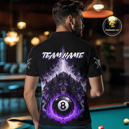 Custom Horror Wolfs Black Purple Smokes Pool 8 Ball Men's Billiard Team Shirt Billiard Attire NYN2667