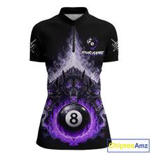 Load image into Gallery viewer, Custom Horror Wolfs Black Purple Smokes Pool 8 Ball Women's Billiard Team Shirt Billiard Attire NYN2667