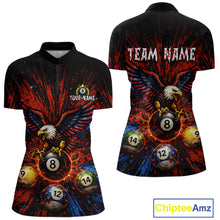 Load image into Gallery viewer, Custom Grunge Paint Blue &amp; Red Eagle Pool 8 Ball Women's Billiard Team Shirt Billiard Attire NYN2670