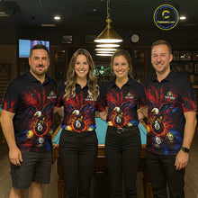 Load image into Gallery viewer, Custom Grunge Paint Blue &amp; Red Eagle Pool 8 Ball Men's Billiard Team Shirt Billiard Attire NYN2670
