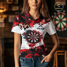 Load image into Gallery viewer, Personalized Red And White Splatter Dartboard Camouflage Darts Shirts For Women Dart Team Jerseys NYN2823