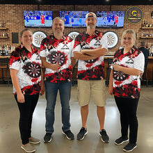 Load image into Gallery viewer, Personalized Red And White Splatter Dartboard Camouflage Darts Shirts For Women Dart Team Jerseys NYN2823