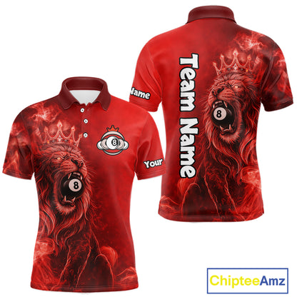 Personalized Red Grunge Smoke Crown Lion 8 Ball Pool Billiard Shirts For Men Billiard Attire Gifts NYN2826