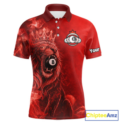 Personalized Red Grunge Smoke Crown Lion 8 Ball Pool Billiard Shirts For Men Billiard Attire Gifts NYN2826