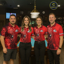 Load image into Gallery viewer, Personalized Red Grunge Smoke Crown Lion 8 Ball Pool Billiard Shirts For Women Billiard Attire Gifts NYN2826
