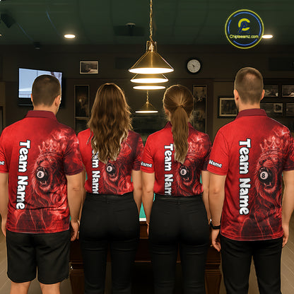Personalized Red Grunge Smoke Crown Lion 8 Ball Pool Billiard Shirts For Women Billiard Attire Gifts NYN2826