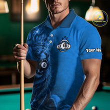 Load image into Gallery viewer, Personalized Blue Grunge Smoke Crown Lion 8 Ball Pool Billiard Shirts For Men Billiard Attire Gifts NYN2827