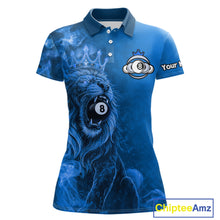 Load image into Gallery viewer, Personalized Blue Grunge Smoke Crown Lion 8 Ball Pool Billiard Shirts For Women Billiard Attire Gifts NYN2827