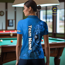 Load image into Gallery viewer, Personalized Blue Grunge Smoke Crown Lion 8 Ball Pool Billiard Shirts For Women Billiard Attire Gifts NYN2827