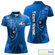 Load image into Gallery viewer, Personalized Blue Grunge Smoke Crown Lion 8 Ball Pool Billiard Shirts For Women Billiard Attire Gifts NYN2827