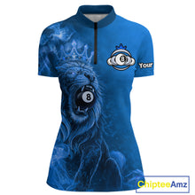 Load image into Gallery viewer, Personalized Blue Grunge Smoke Crown Lion 8 Ball Pool Billiard Shirts For Women Billiard Attire Gifts NYN2827