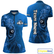 Load image into Gallery viewer, Personalized Blue Grunge Smoke Crown Lion 8 Ball Pool Billiard Shirts For Women Billiard Attire Gifts NYN2827