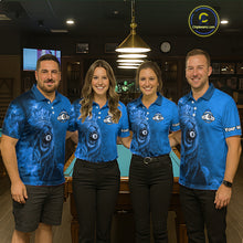 Load image into Gallery viewer, Personalized Blue Grunge Smoke Crown Lion 8 Ball Pool Billiard Shirts For Women Billiard Attire Gifts NYN2827